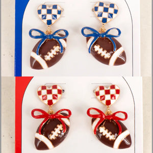 Heart with Bow & Football Gameday Stud Earrings
