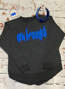Blue Metallic Puff New Braunfels  Black Leopard Sweatshirt