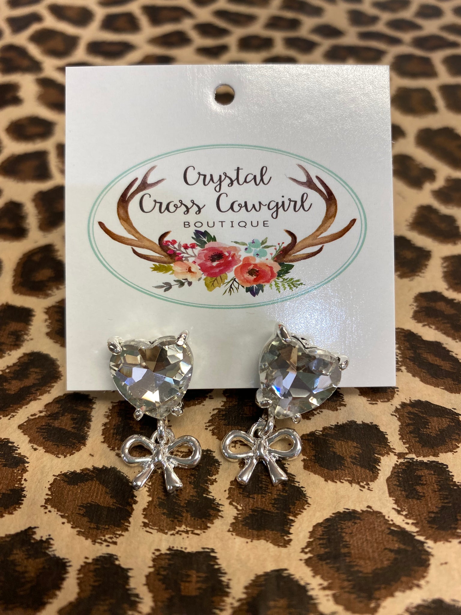 Heart Stone Bow Earrings