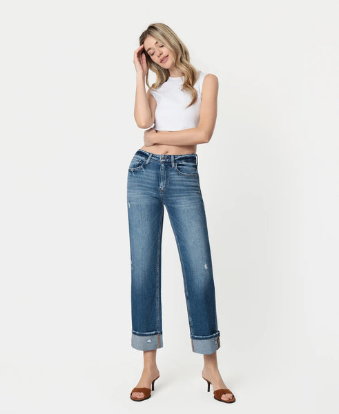FM High Rise Cuffed Slim Wide-DARK stone
