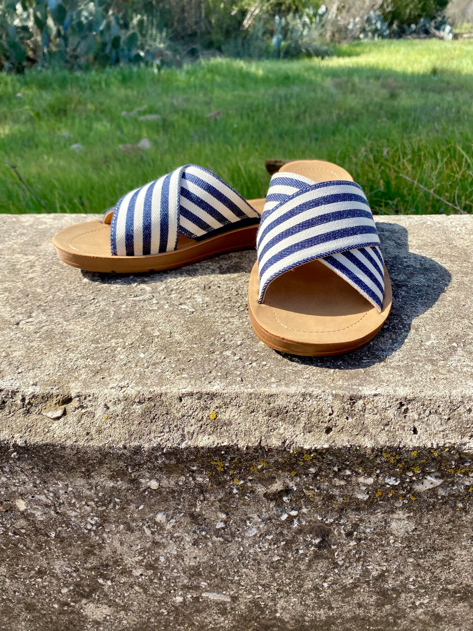 Corkys Dig It Slide-Navy Natural Stripe