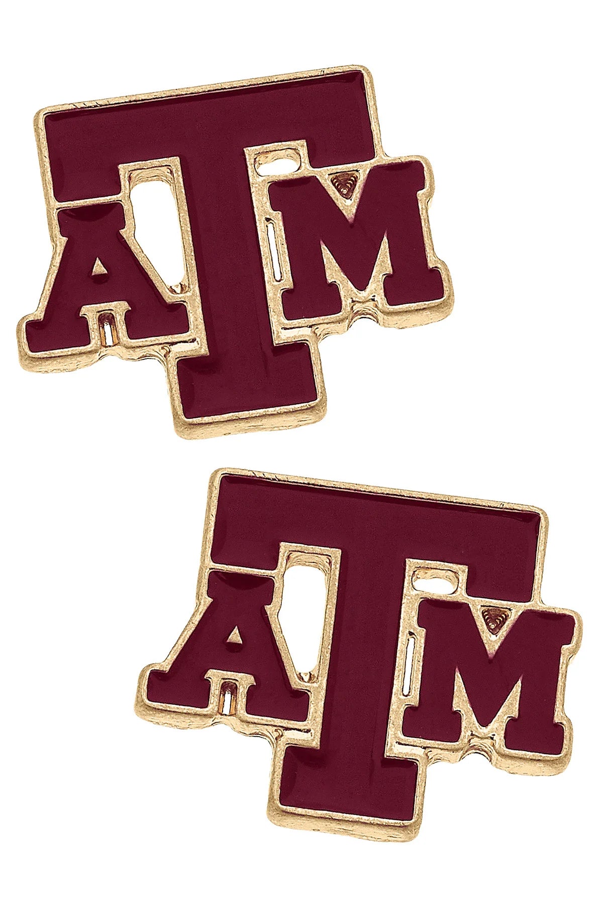 Texas A&M Aggies Enamel Logo Stud Earrings in Shiny Gold