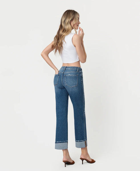 FM High Rise Cuffed Slim Wide-DARK stone