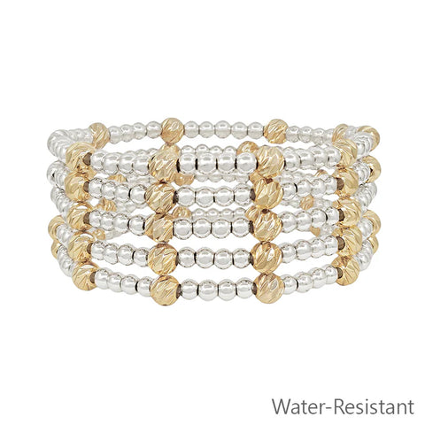 Silver and Gold Beaded Set of 5 Bracelets