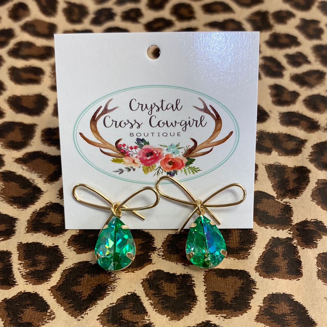 Bow Glass Stone Earrings