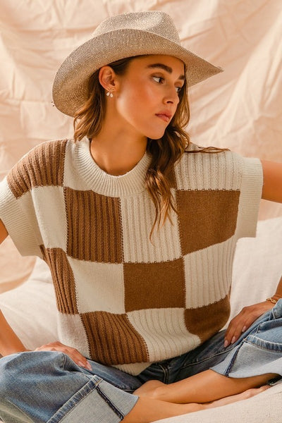 Checker Sweater Top