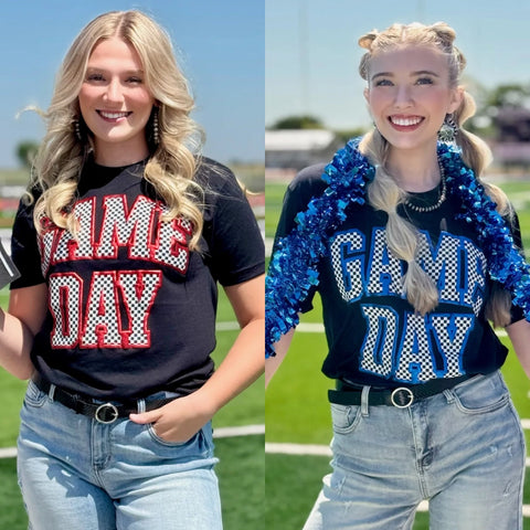 Checkered Game Day with Metallic Puff Tee