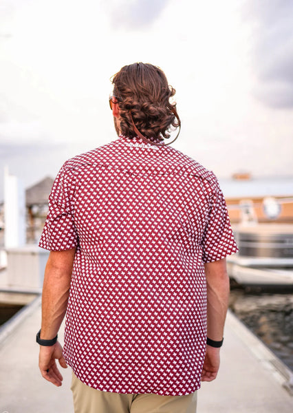 Maroon Pearl Snap Fishing Shirt