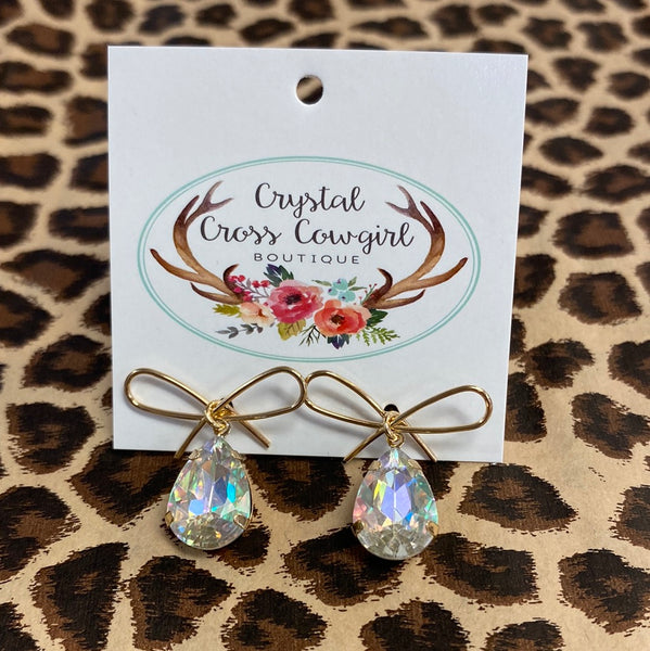 Bow Glass Stone Earrings