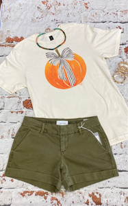 Pumpkin with Stripe bow tee