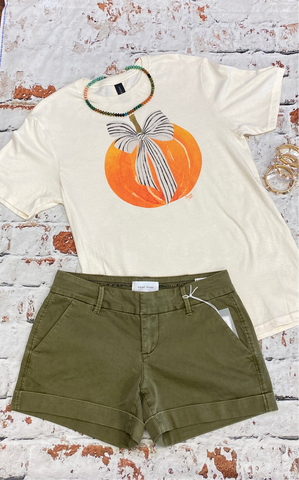 Pumpkin with Stripe bow tee