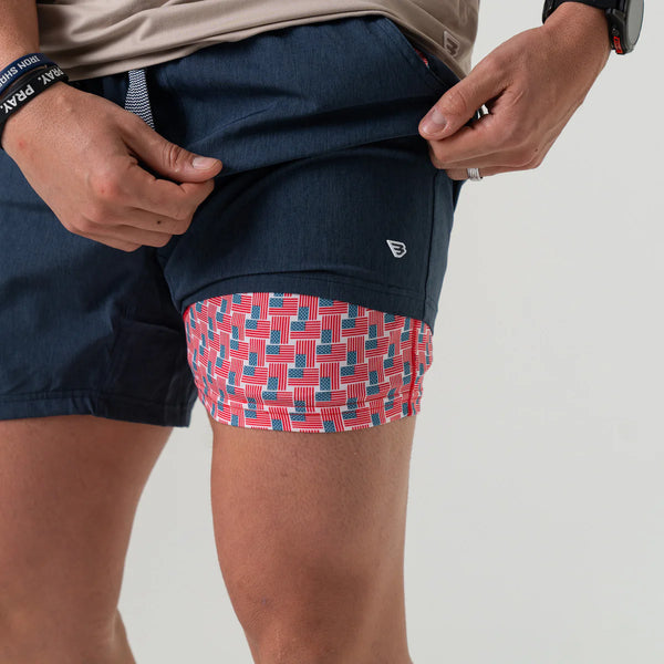 Burlebo Athletic Shorts - Navy w/ American Flag