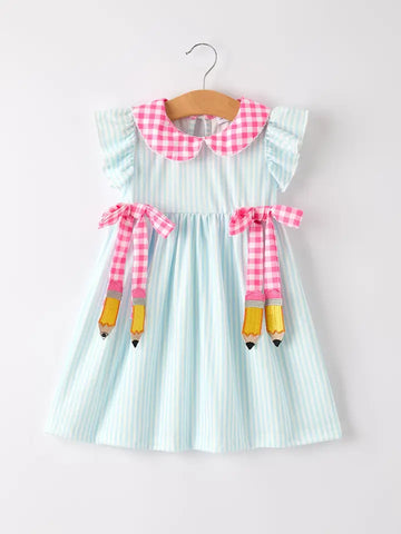 Back 2 school Striped lapel bow dress