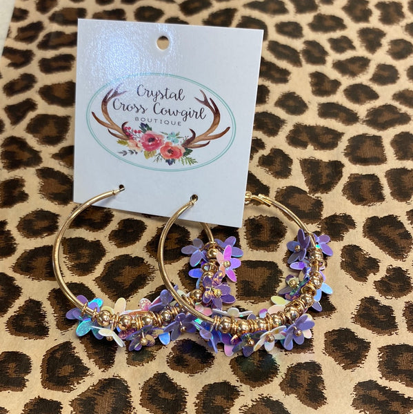 Flower Sequin Hoop Earrings