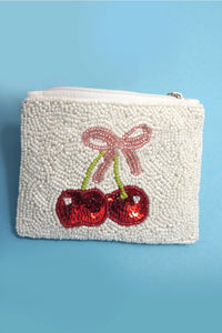 Christmas Holiday Cherry Beaded Coin Purse