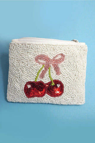 Christmas Holiday Cherry Beaded Coin Purse