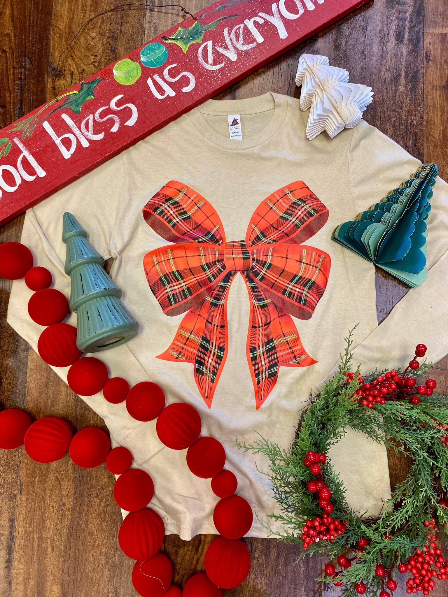 Plaid Bow Long Sleeve Tee