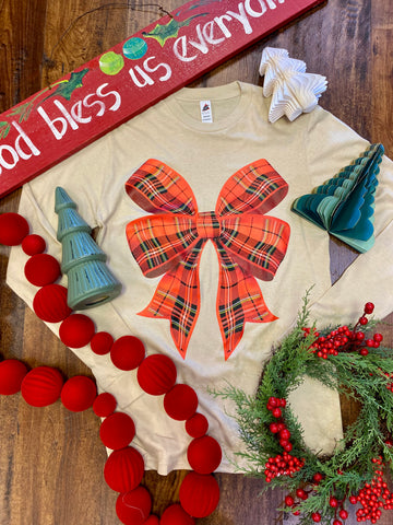 Plaid Bow Long Sleeve Tee