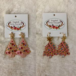 Pink Metal Christmas Tree Earrings