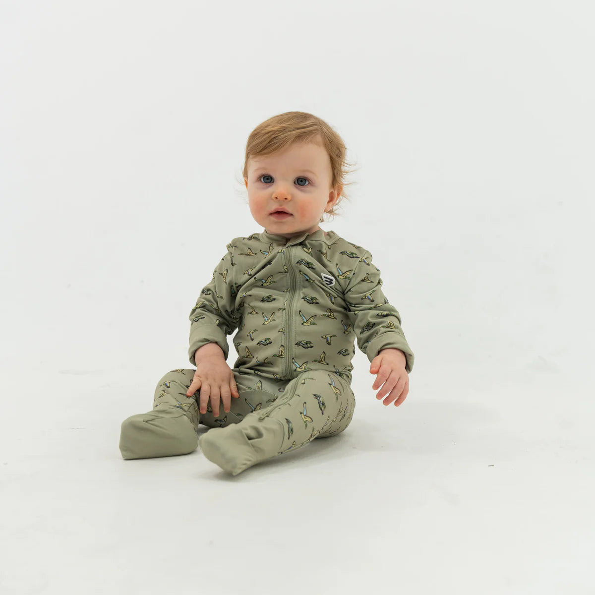 Burlebo Baby Zip Up- Flying Ducks- Green