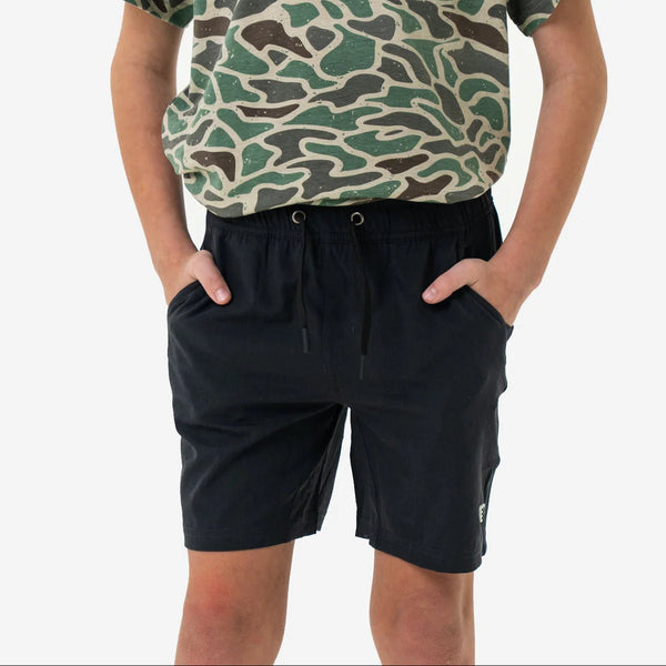 Burlebo Youth Athletic Shorts- Heather Black w/ Retro Duck Camo Liner