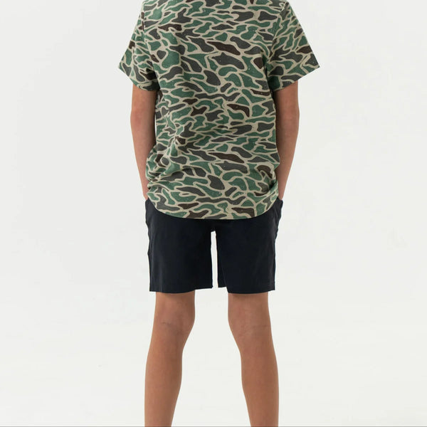 Burlebo Youth Athletic Shorts- Heather Black w/ Retro Duck Camo Liner