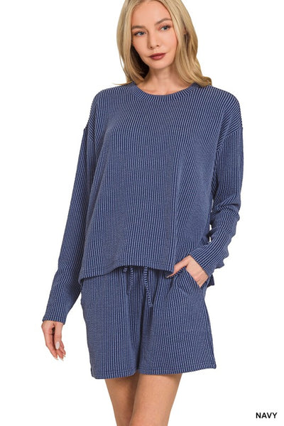 Textured Long Sleeve Short Set