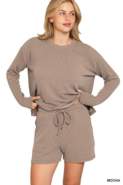 Textured Long Sleeve Short Set