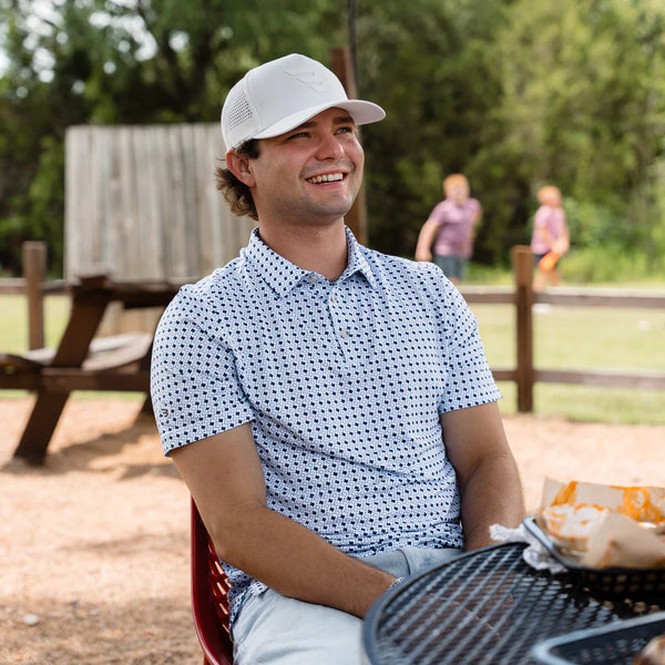 Burlebo Performance Polo- Texas- White & Navy