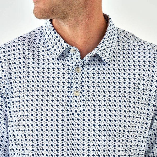 Burlebo Performance Polo- Texas- White & Navy