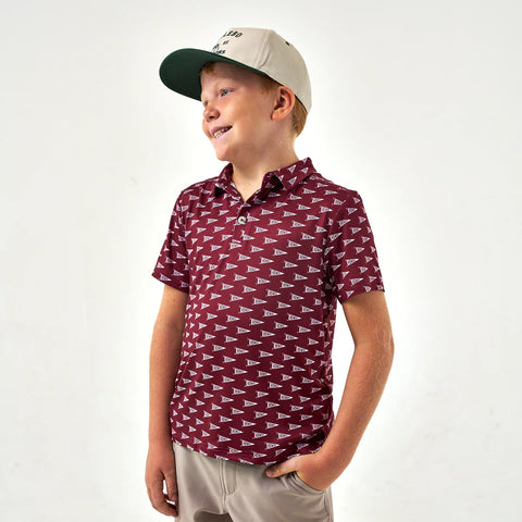Burlebo Youth Performance Polo- Howdy Pennants-Maroon