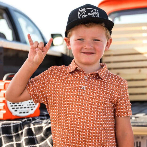 Burlebo Youth Performance Polo- Texas- Orange and White