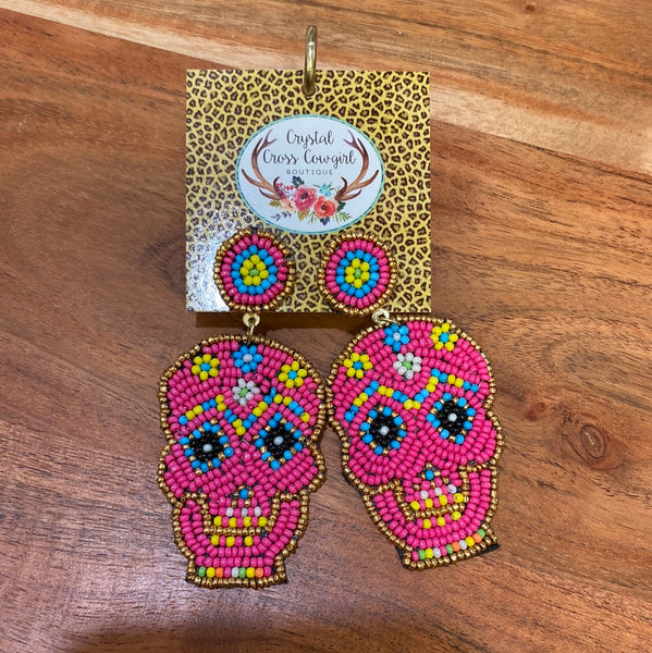 Beaded Sugar Skull Earrings