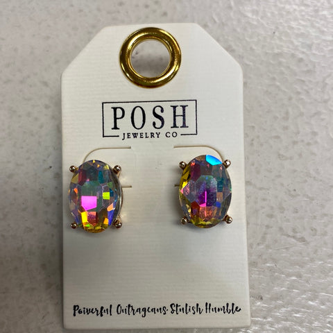 Posh Iridescent Crystal Post Earrubgs