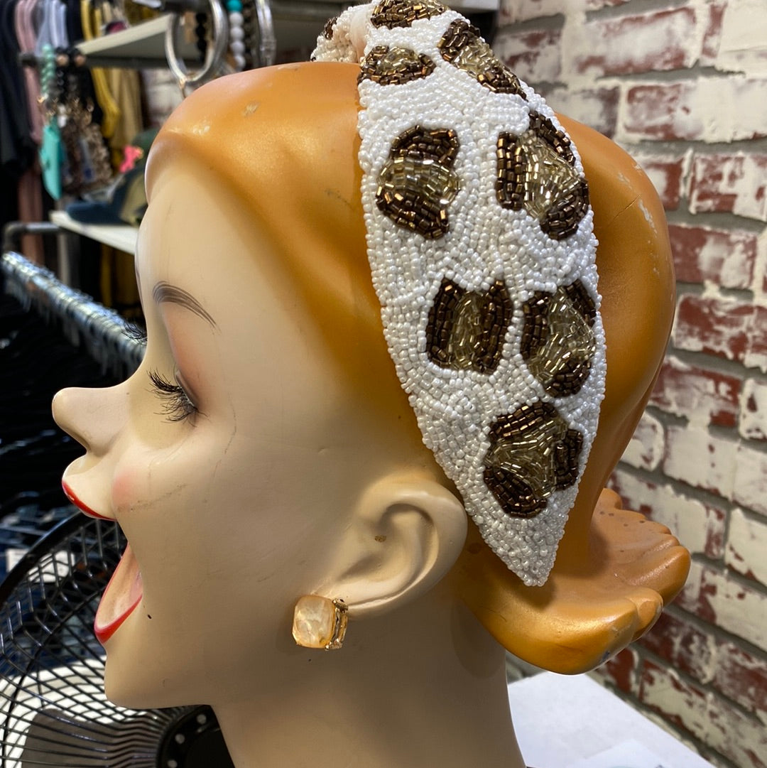 White Leopard Beaded Headband