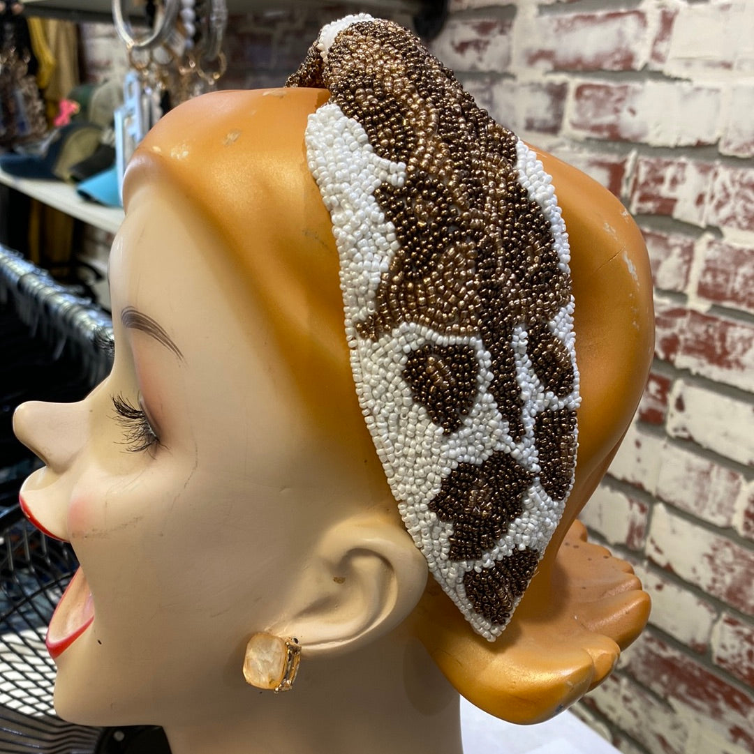 Snow Leopard Beaded Headband