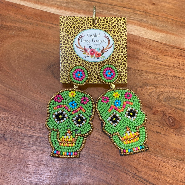 Beaded Sugar Skull Earrings